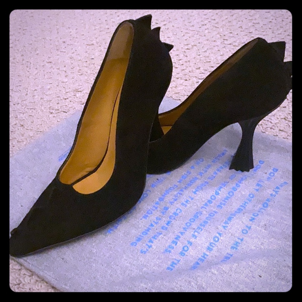 John Fluvog black suede pumps. Never worn.